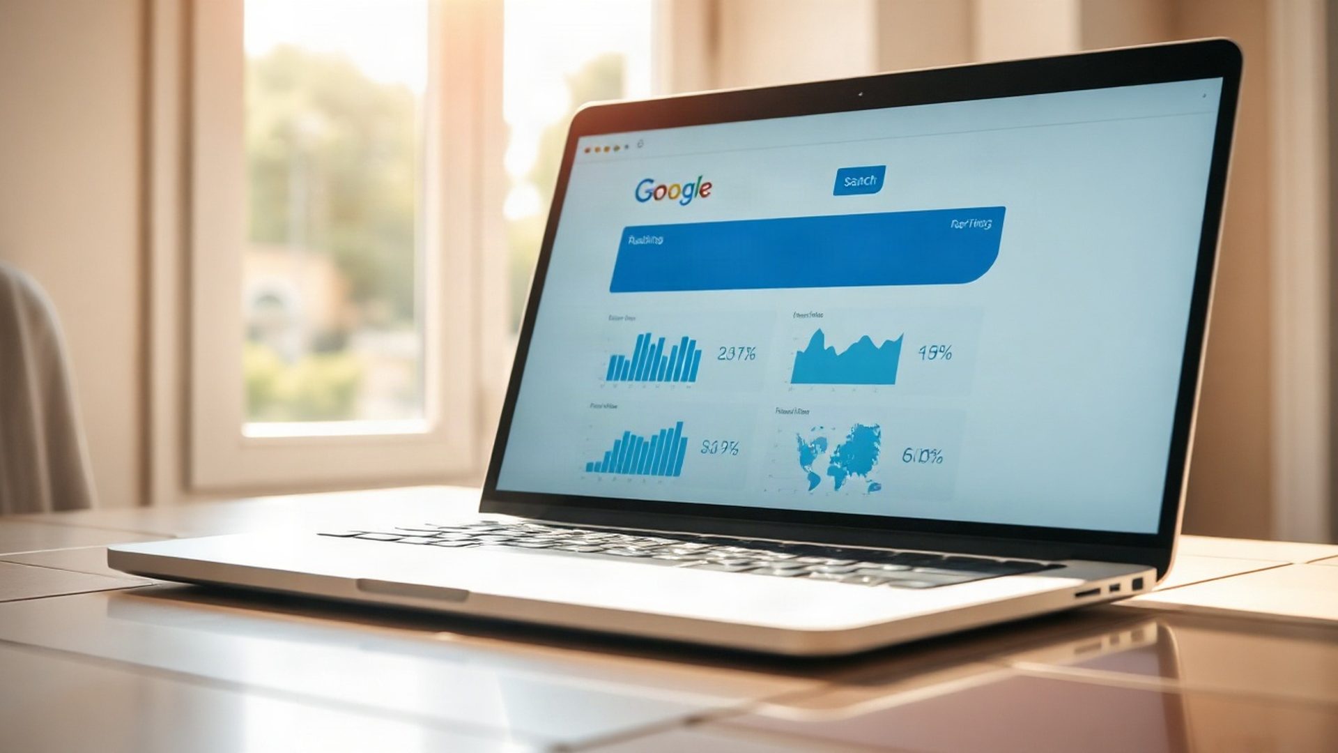 Panel de rankings de Google con visualizaciones en tonos azules